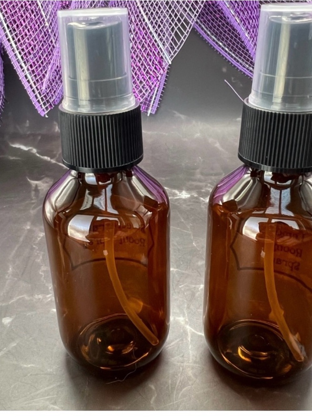 Amber Glass Spray Bottle Trio - Brown with Black Mist Caps